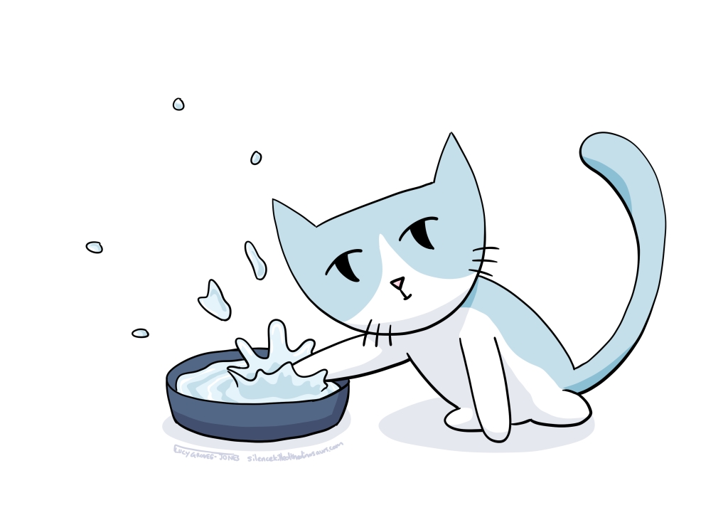 cat makes little splash in water bowl